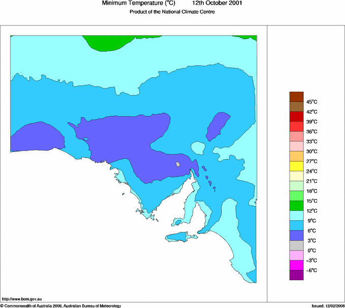 Daily minimum temperature for South Australia