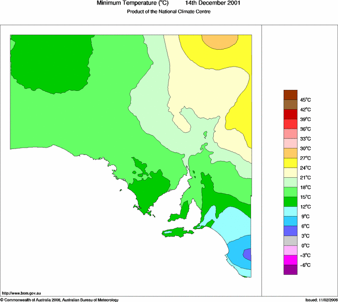 Daily minimum temperature for South Australia
