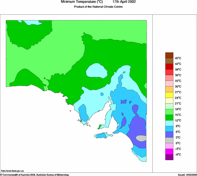 Daily minimum temperature for South Australia