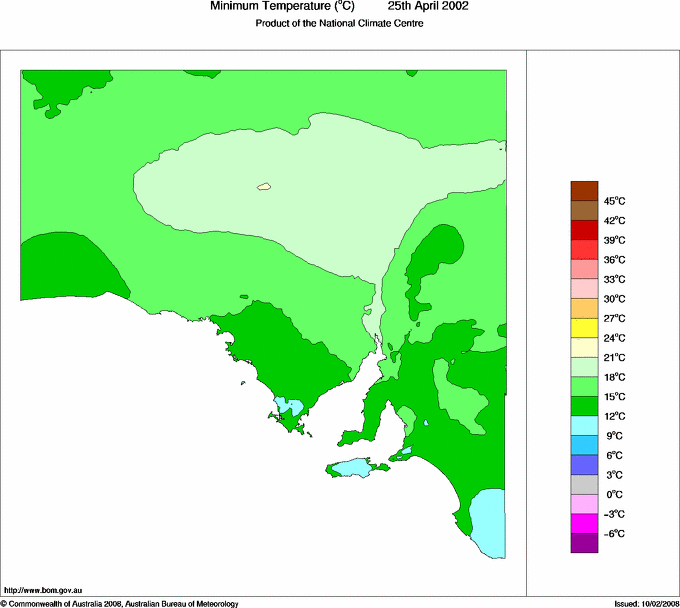 Daily minimum temperature for South Australia