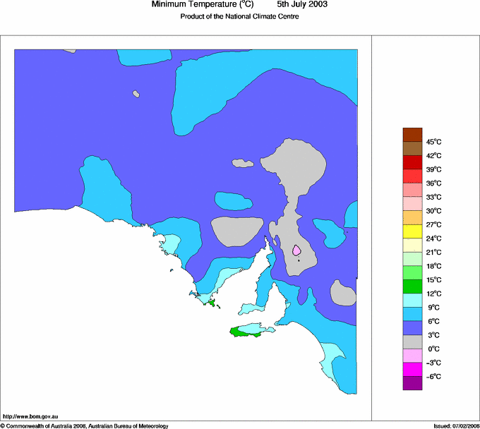 Daily minimum temperature for South Australia