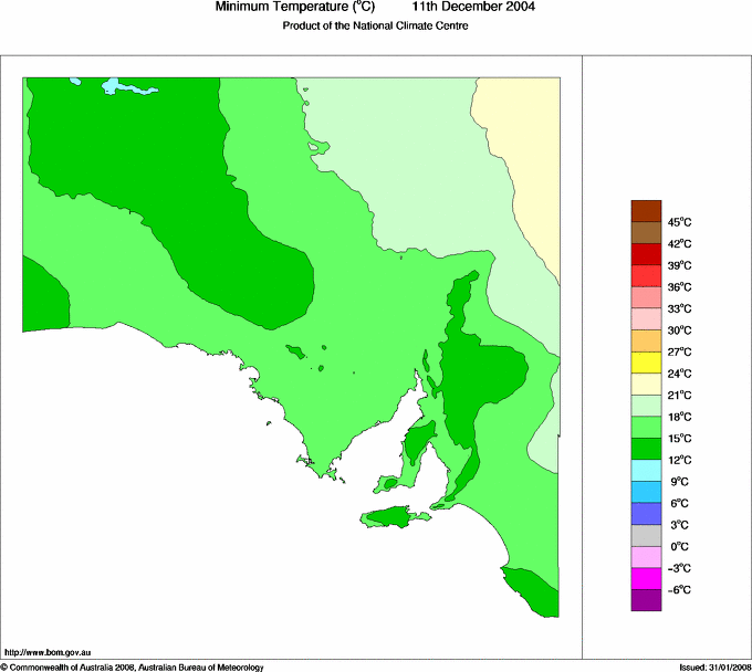 Daily minimum temperature for South Australia