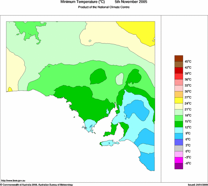 Daily minimum temperature for South Australia