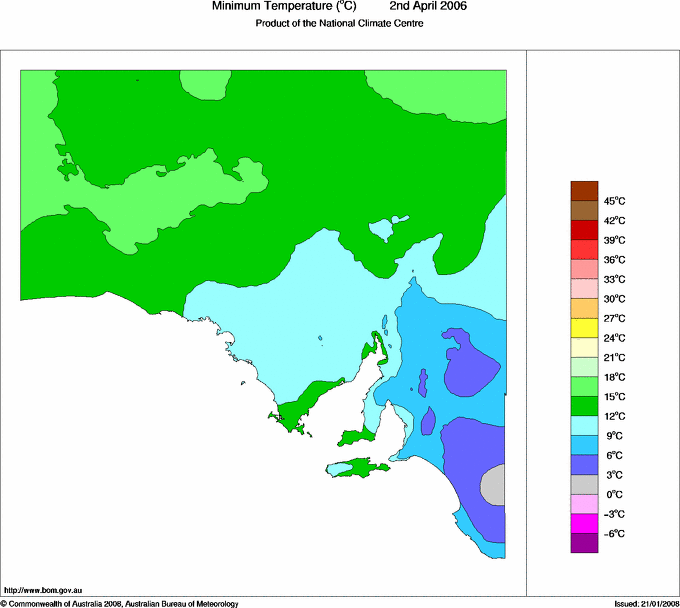 Daily minimum temperature for South Australia