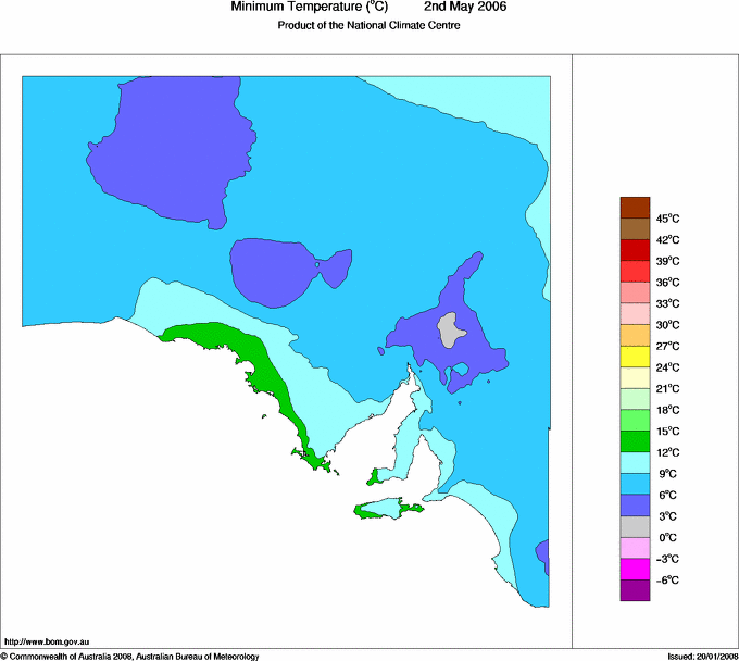 Daily minimum temperature for South Australia