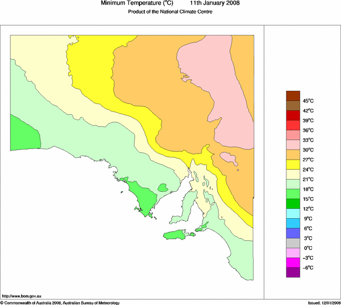 Daily minimum temperature for South Australia