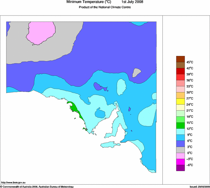 Daily minimum temperature for South Australia