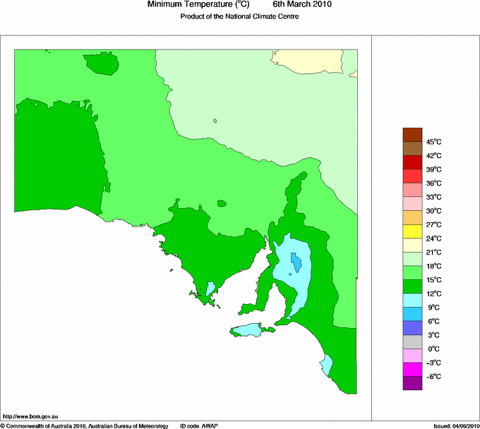 Daily minimum temperature for South Australia