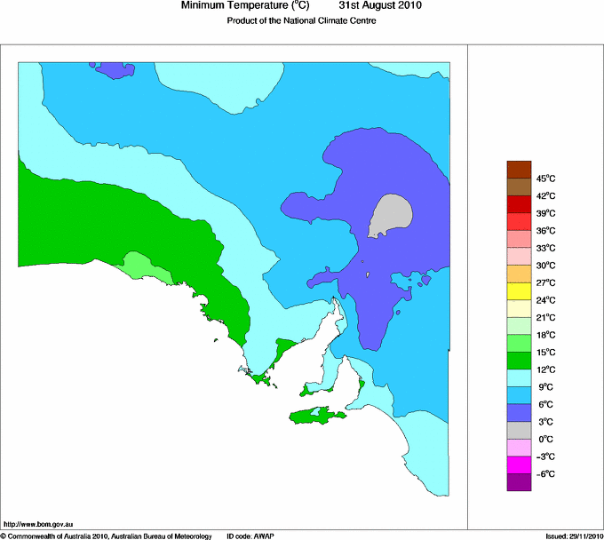 Daily minimum temperature for South Australia