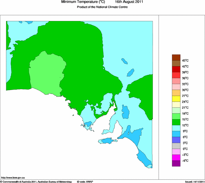 Daily minimum temperature for South Australia