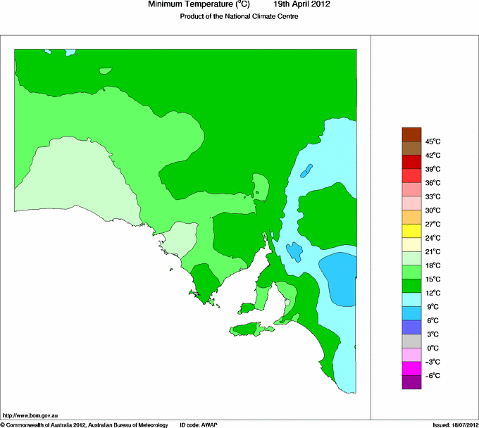 Daily minimum temperature for South Australia