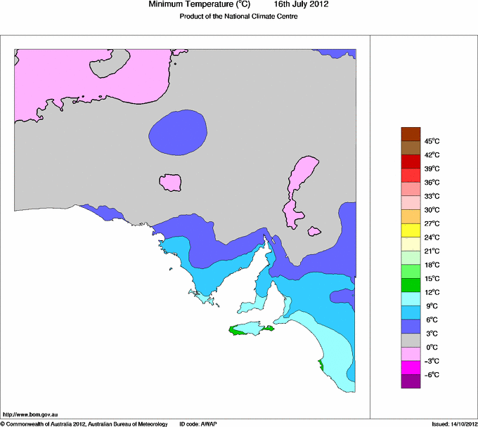 Daily minimum temperature for South Australia