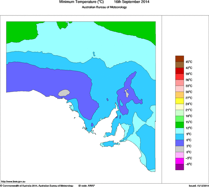 Daily minimum temperature for South Australia