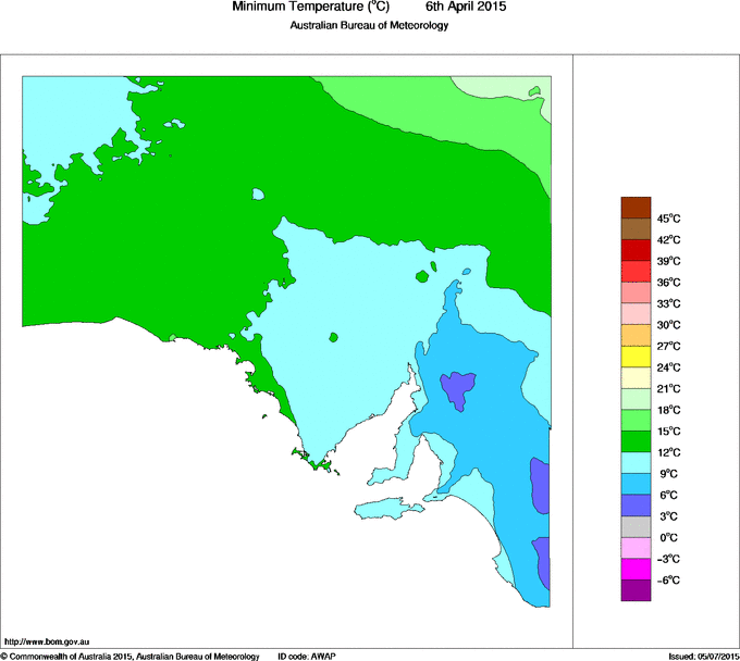 Daily minimum temperature for South Australia