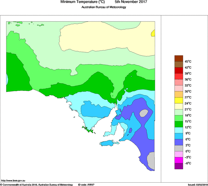 Daily minimum temperature for South Australia