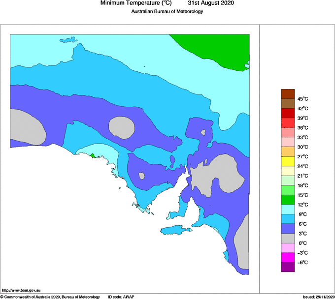 Daily minimum temperature for South Australia