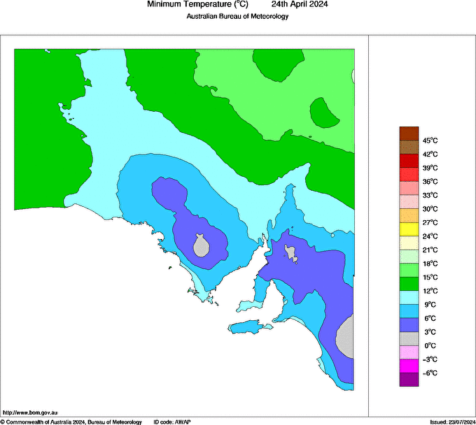 Daily minimum temperature for South Australia