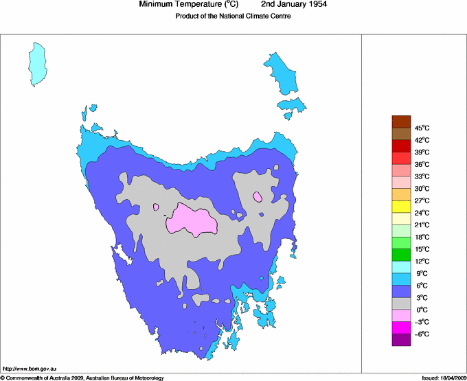 Daily minimum temperature for Tasmania