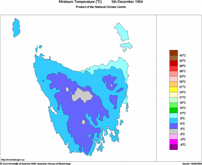 Daily minimum temperature for Tasmania