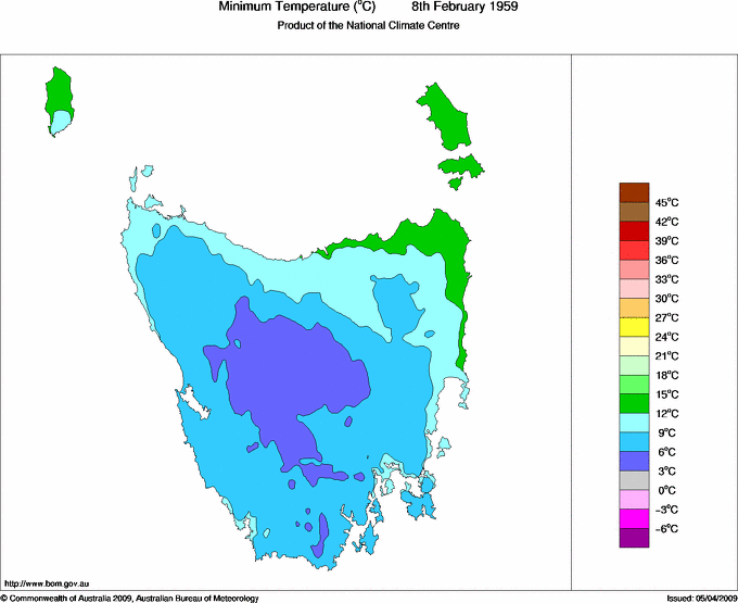 Daily minimum temperature for Tasmania