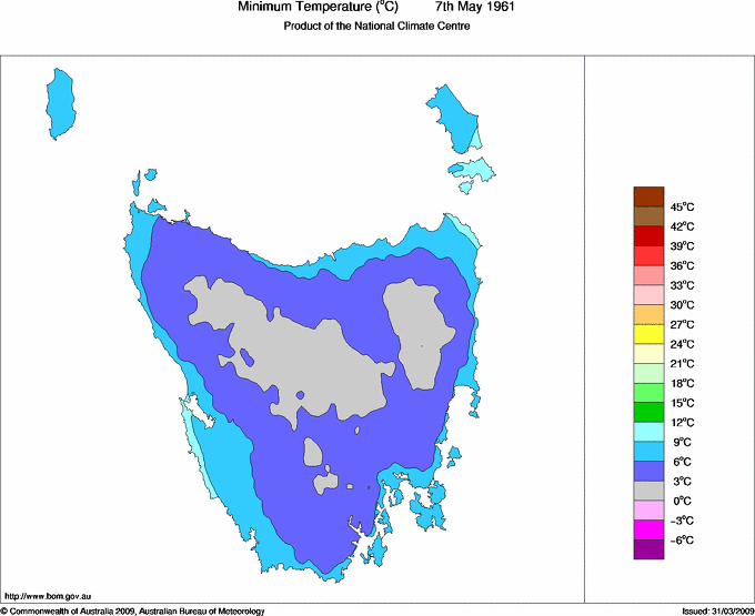Daily minimum temperature for Tasmania