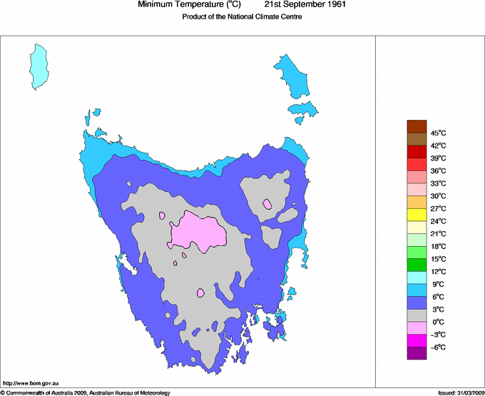 Daily minimum temperature for Tasmania