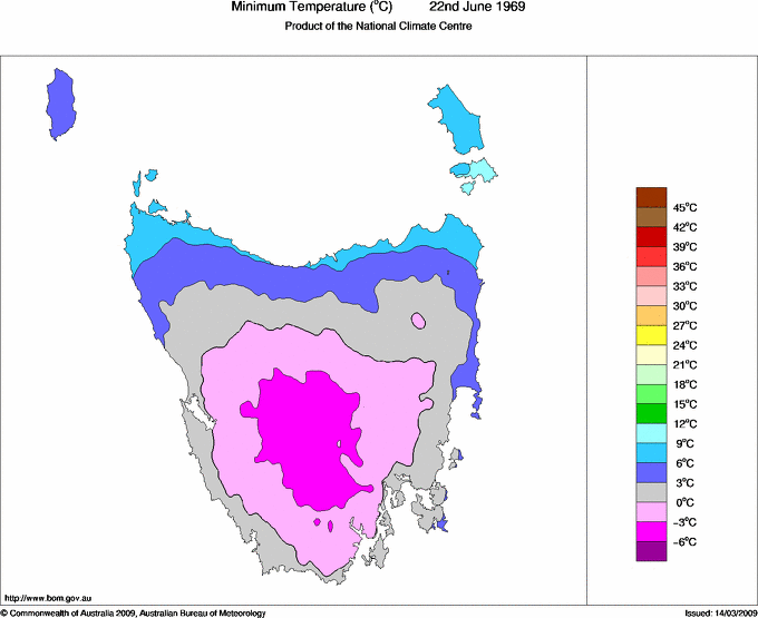 Daily minimum temperature for Tasmania