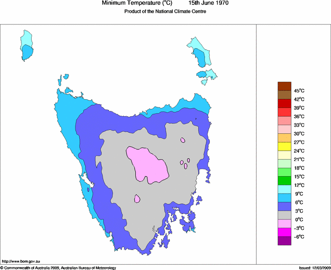 Daily minimum temperature for Tasmania