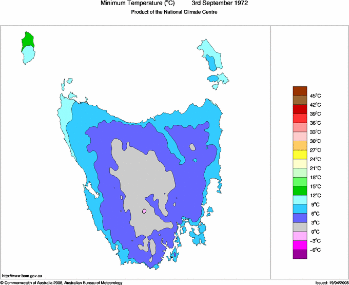 Daily minimum temperature for Tasmania