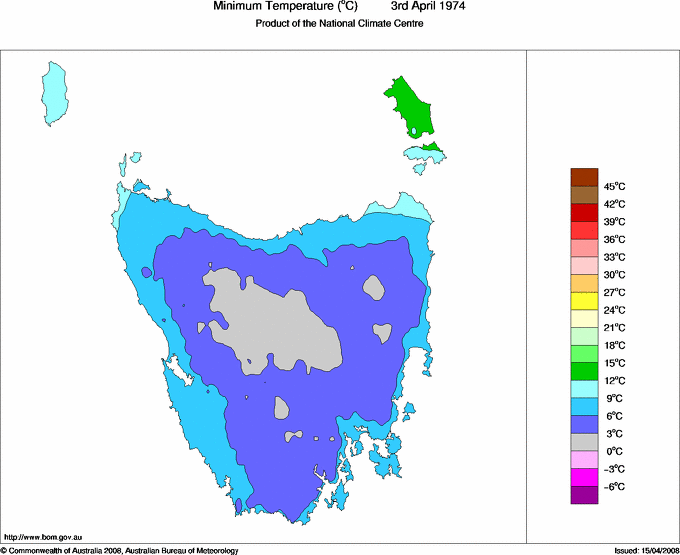 Daily minimum temperature for Tasmania