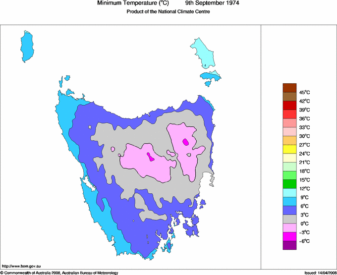 Daily minimum temperature for Tasmania