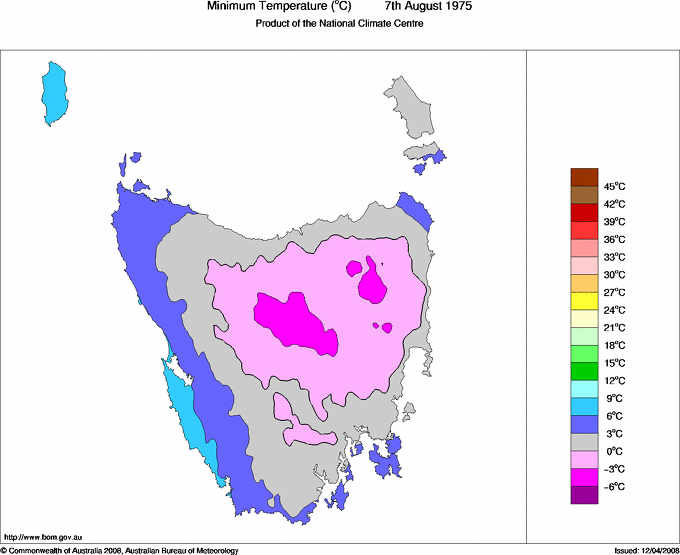 Daily minimum temperature for Tasmania