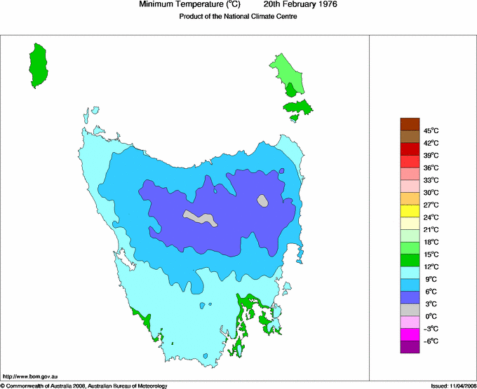 Daily minimum temperature for Tasmania