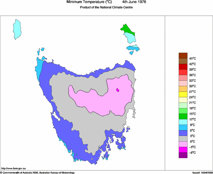 Daily minimum temperature for Tasmania
