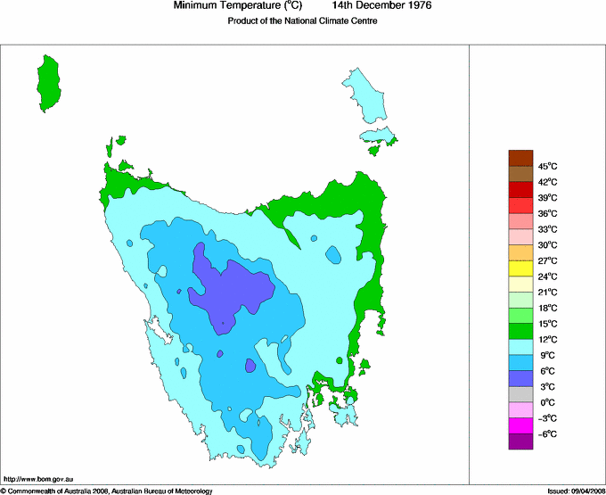 Daily minimum temperature for Tasmania