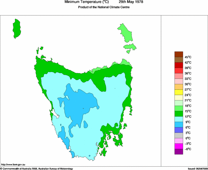 Daily minimum temperature for Tasmania