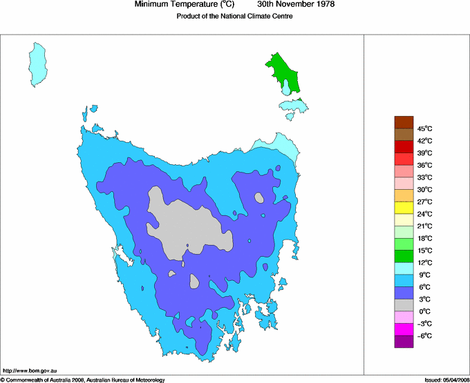 Daily minimum temperature for Tasmania