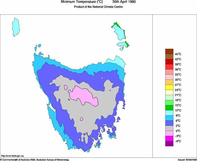 Daily minimum temperature for Tasmania