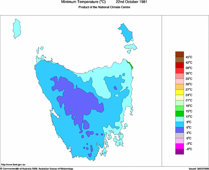 Daily minimum temperature for Tasmania
