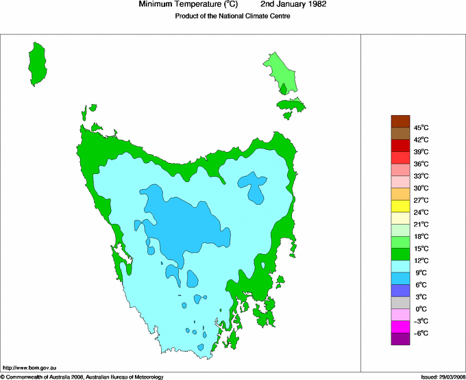 Daily minimum temperature for Tasmania