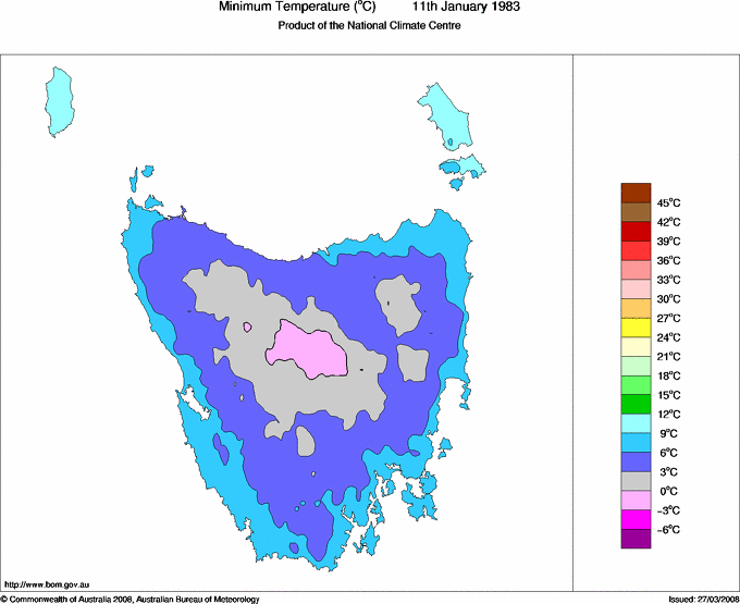 Daily minimum temperature for Tasmania
