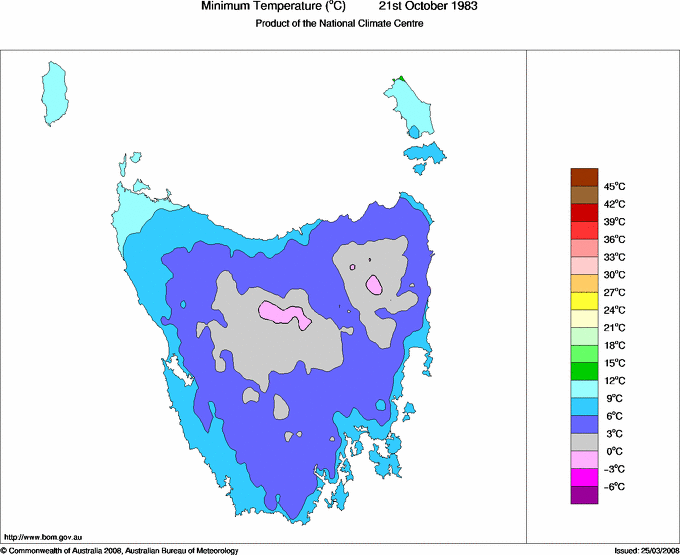 Daily minimum temperature for Tasmania