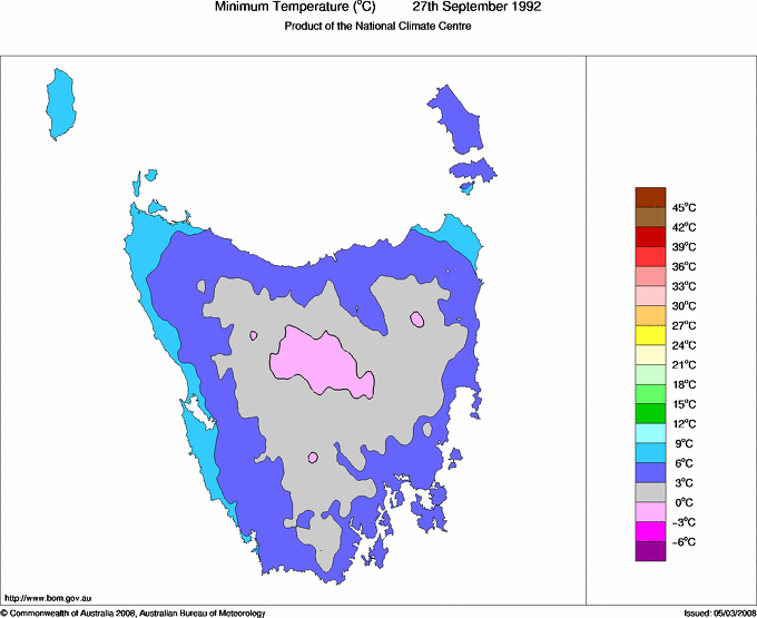 Daily minimum temperature for Tasmania