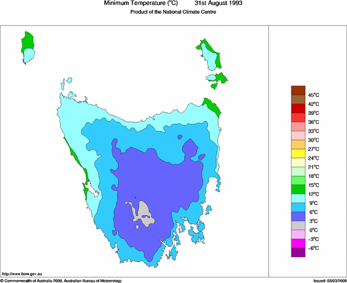 Daily minimum temperature for Tasmania