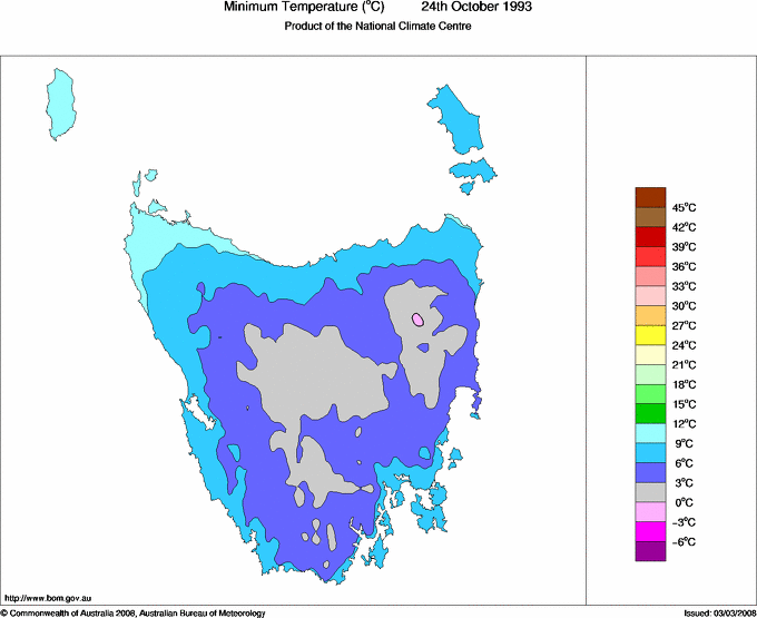 Daily minimum temperature for Tasmania