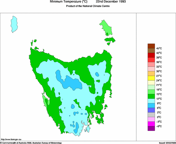 Daily minimum temperature for Tasmania