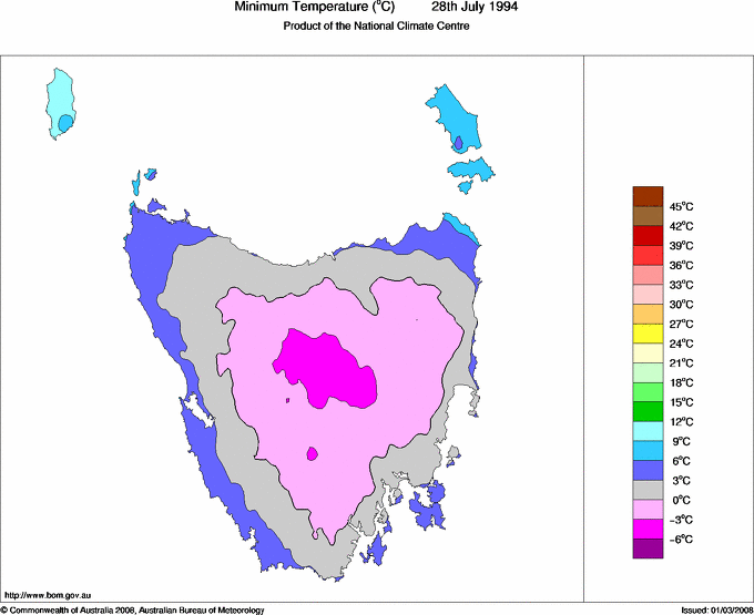 Daily minimum temperature for Tasmania