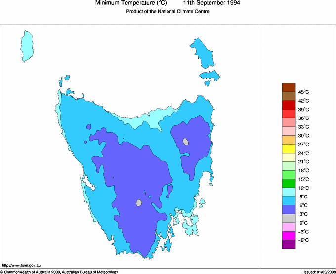 Daily minimum temperature for Tasmania