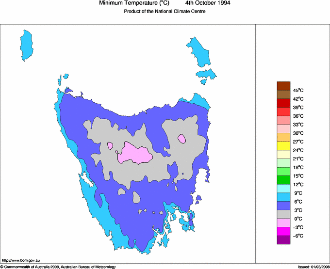 Daily minimum temperature for Tasmania