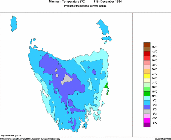Daily minimum temperature for Tasmania